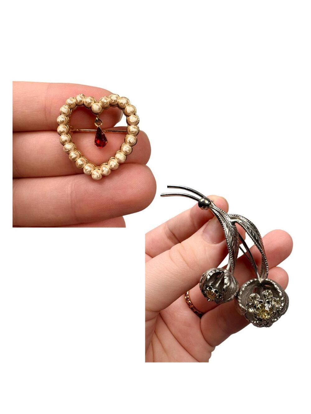 Vintage Pins Avon 80's january birthstone pearl heart pin and silver floral pin